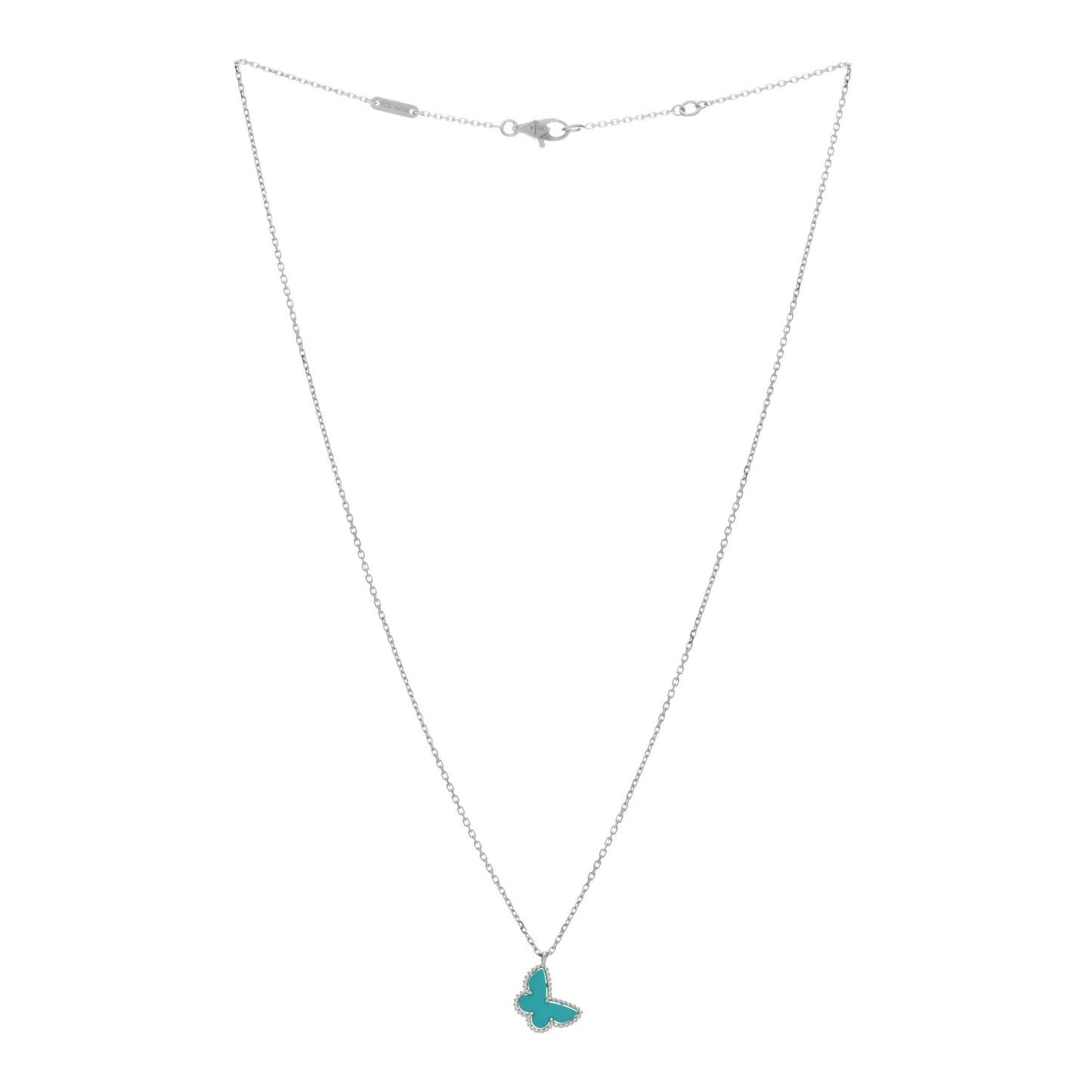 18K White Gold Turquoise Sweet Alhambra Butterfly Pendant Necklace