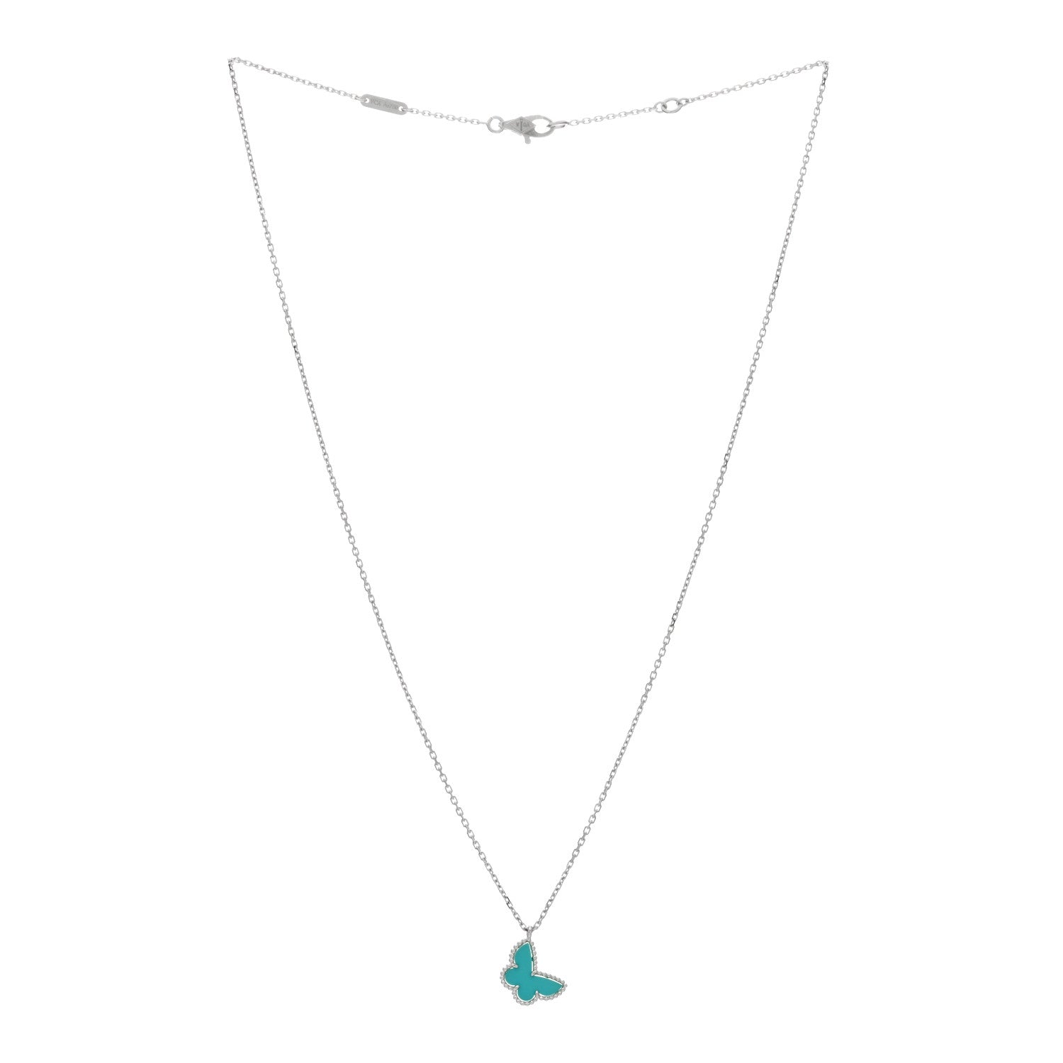 Van Cleef & Arpels 18K White Gold Turquoise Sweet Alhambra Butterfly Pendant Necklace 2 of 3