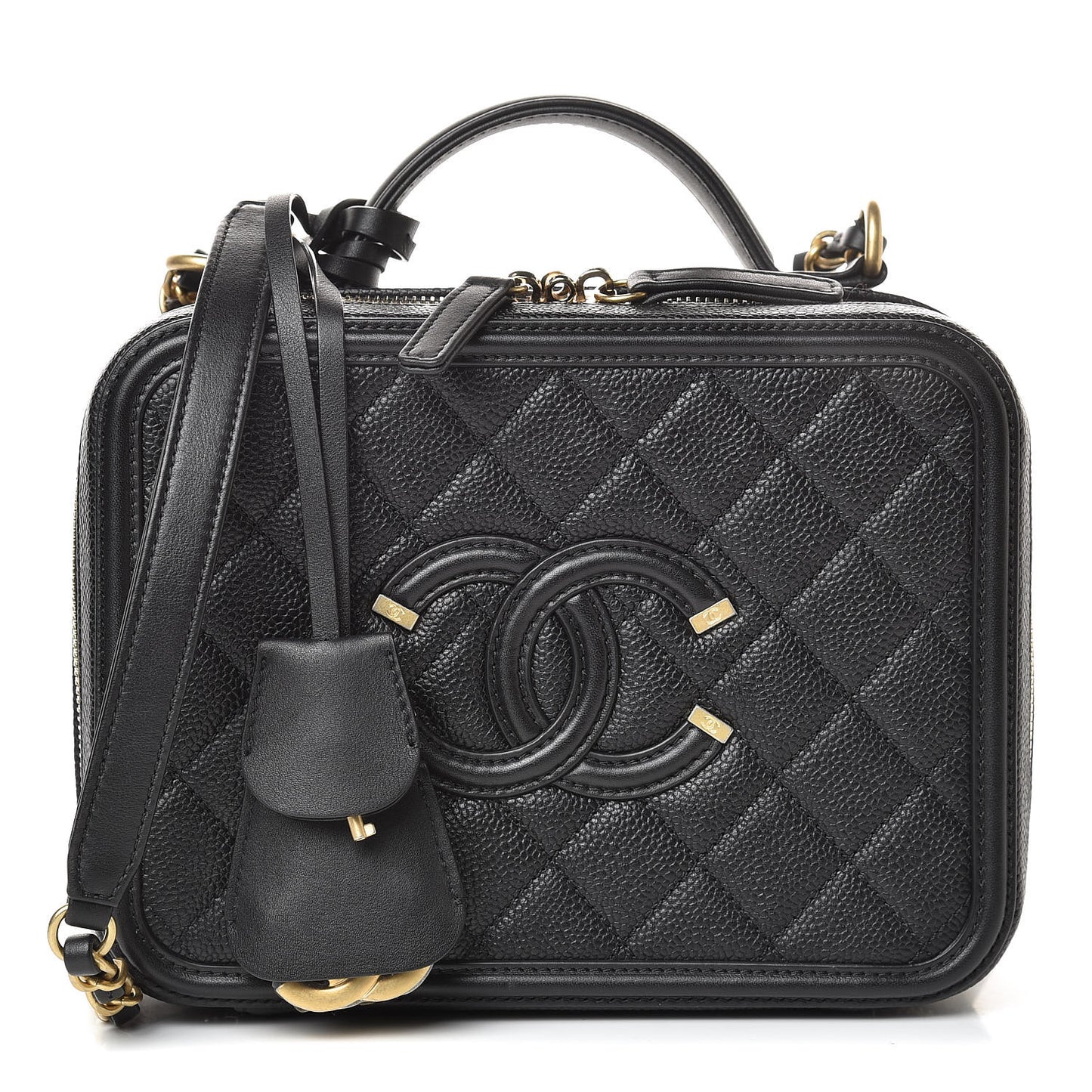Caviar Quilted Medium CC Filigree Vanity Case Black