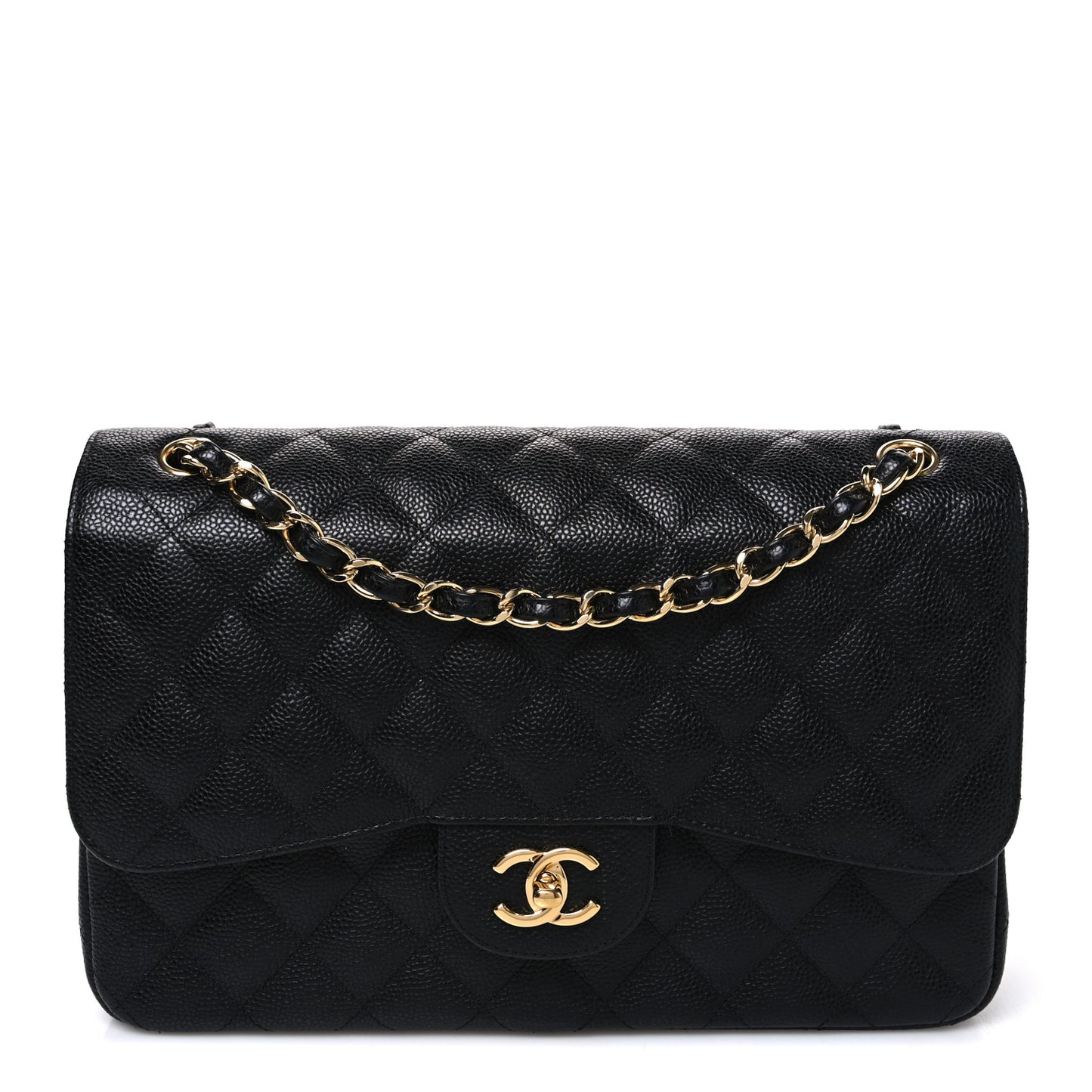 Caviar Quilted Jumbo Double Flap Black