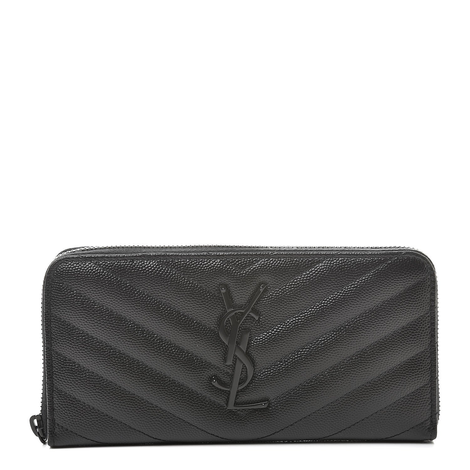 Saint Laurent Grain De Poudre Matelasse Chevron Monogram Zip Around Wallet Black 1 of 7