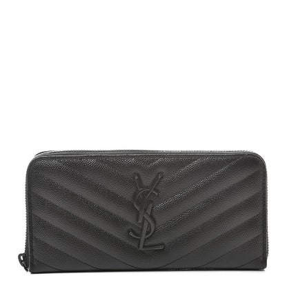 Saint Laurent Grain De Poudre Matelasse Chevron Monogram Zip Around Wallet Black 1 of 7