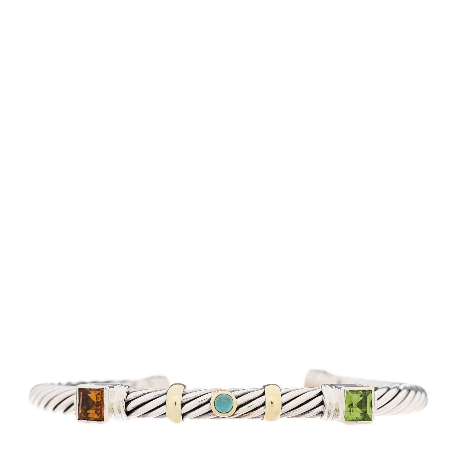 David Yurman Sterling Silver 14K Yellow Gold Citrine Peridot Turquoise 5mm Cable Renaissance Cuff Bracelet 1 of 3