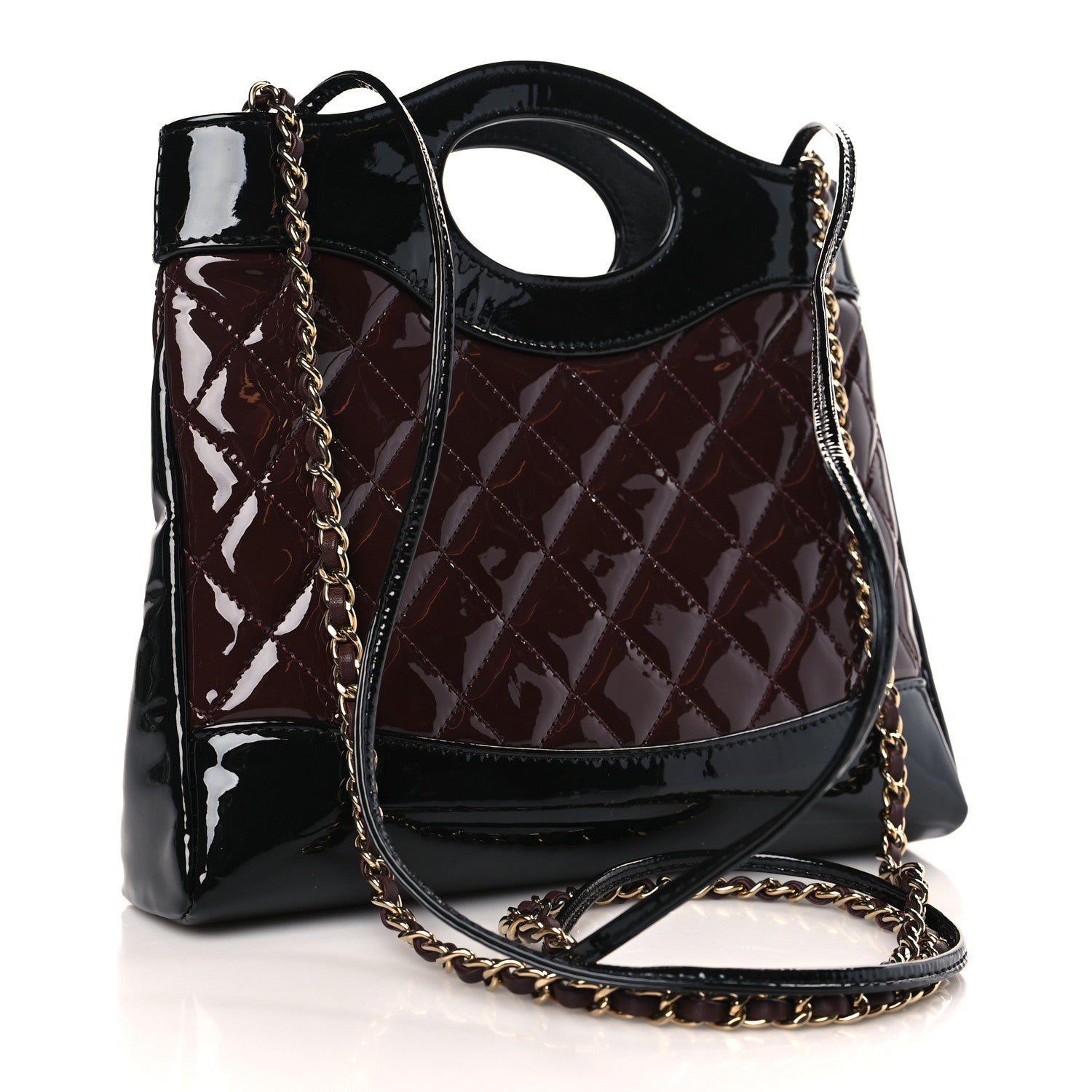 Chanel Patent Calfskin Quilted Mini 31 Shopping Bag Burgundy Black 3 of 10