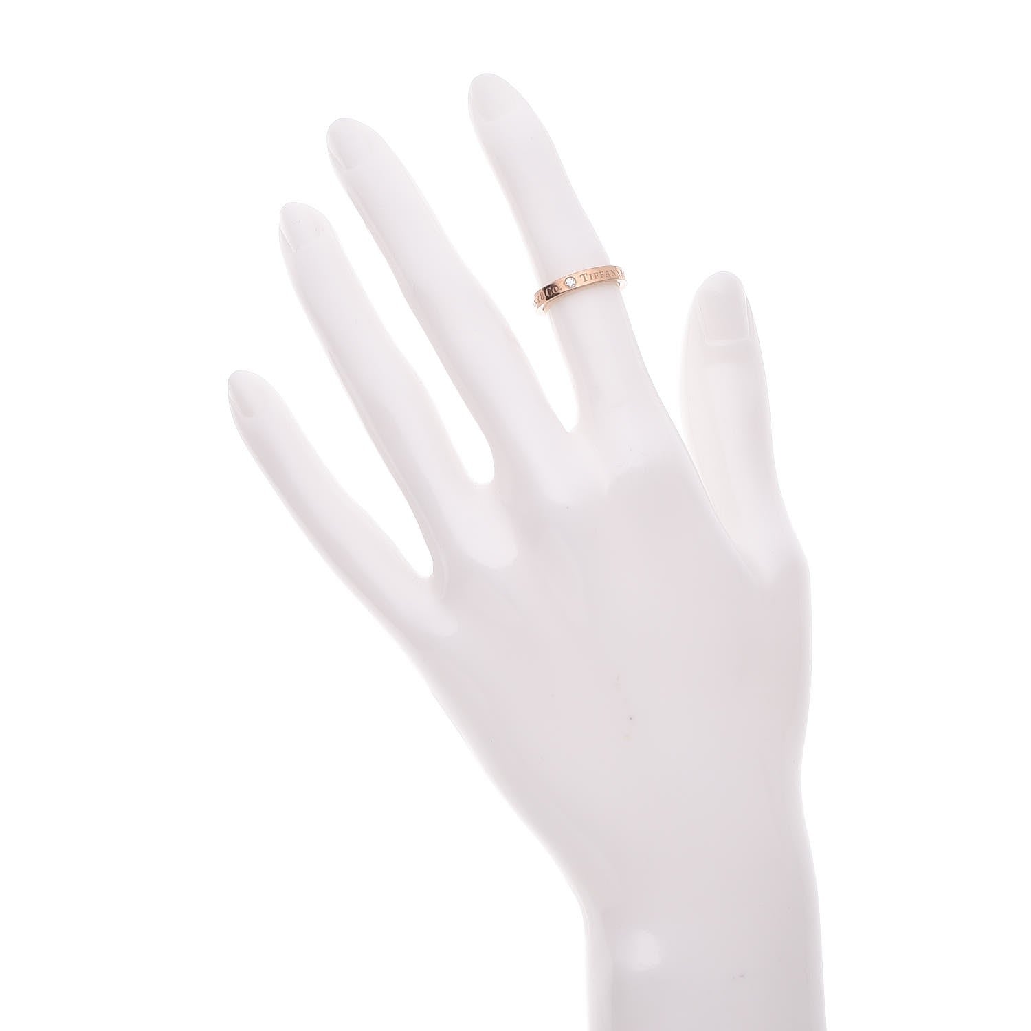 Tiffany 18K Rose Gold Diamond 3mm Logo Band Ring 48 4.5 2 of 8