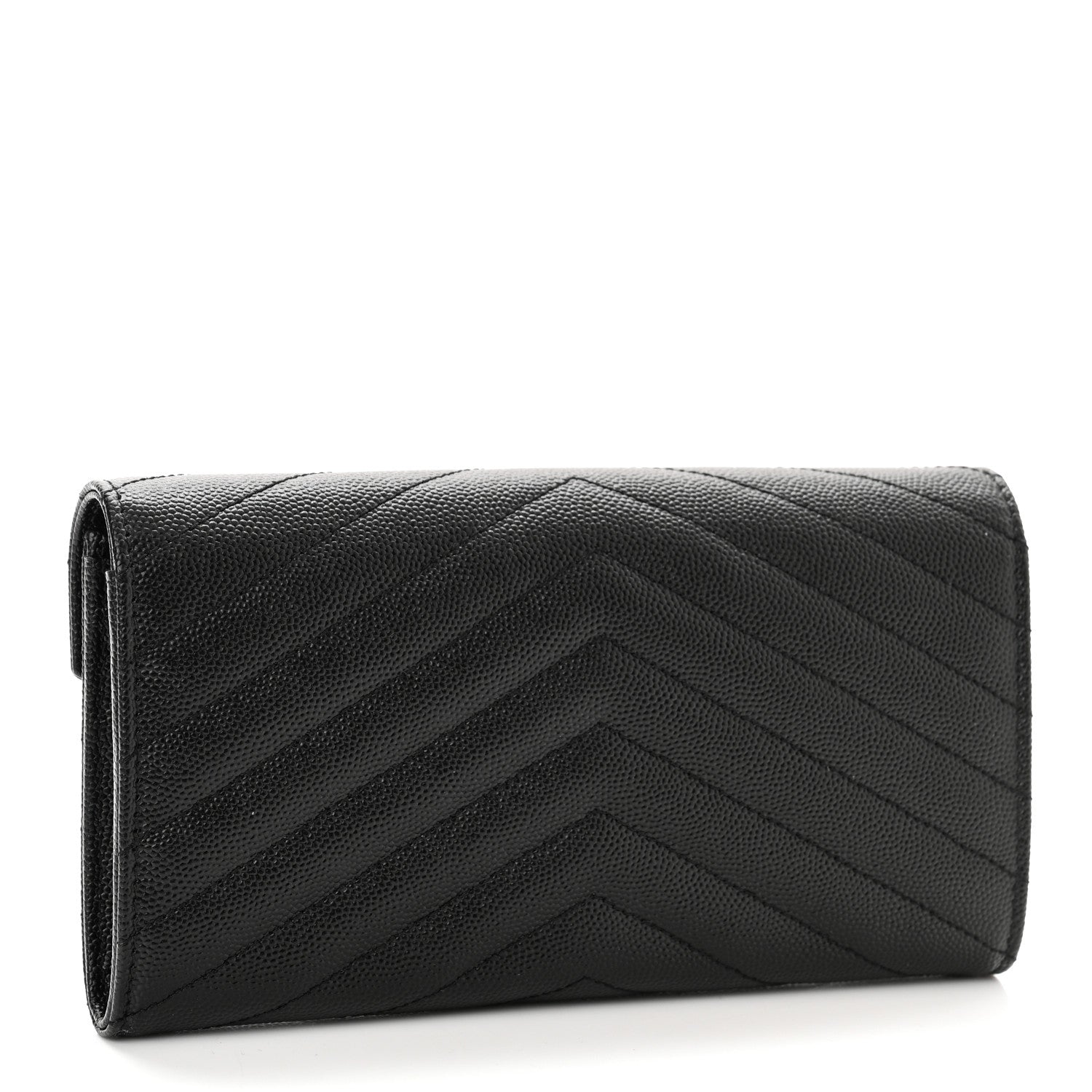 Saint Laurent Grain De Poudre Matelasse Chevron Monogram Flap Wallet Black 3 of 6