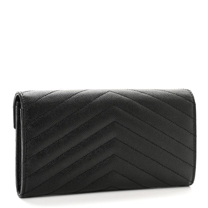 Saint Laurent Grain De Poudre Matelasse Chevron Monogram Flap Wallet Black 3 of 6