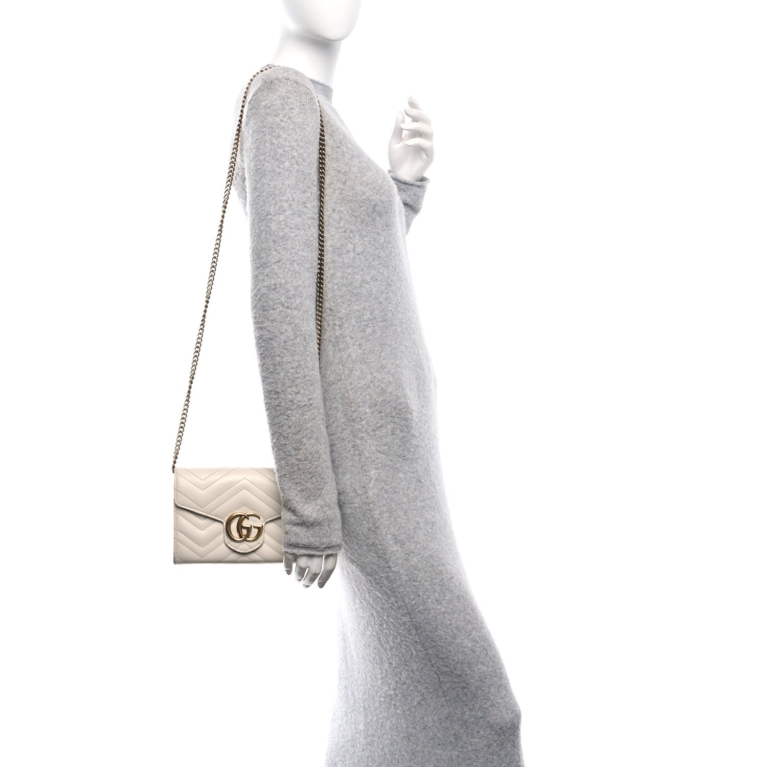 Gucci Calfskin Matelasse GG Marmont Chain Wallet Mystic White 2 of 14
