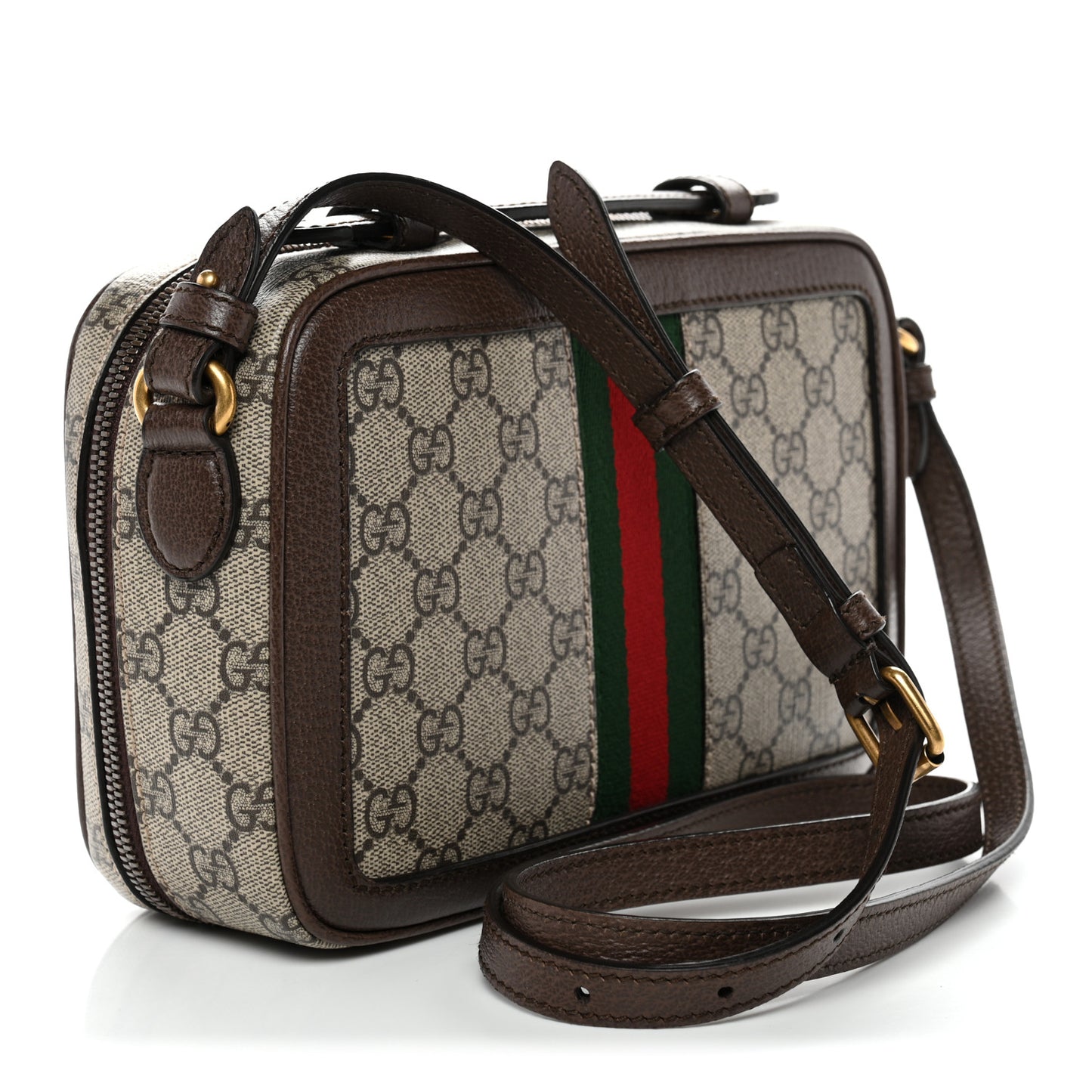 GG Supreme Monogram Web Small Ophidia Top Handle Shoulder Bag Brown