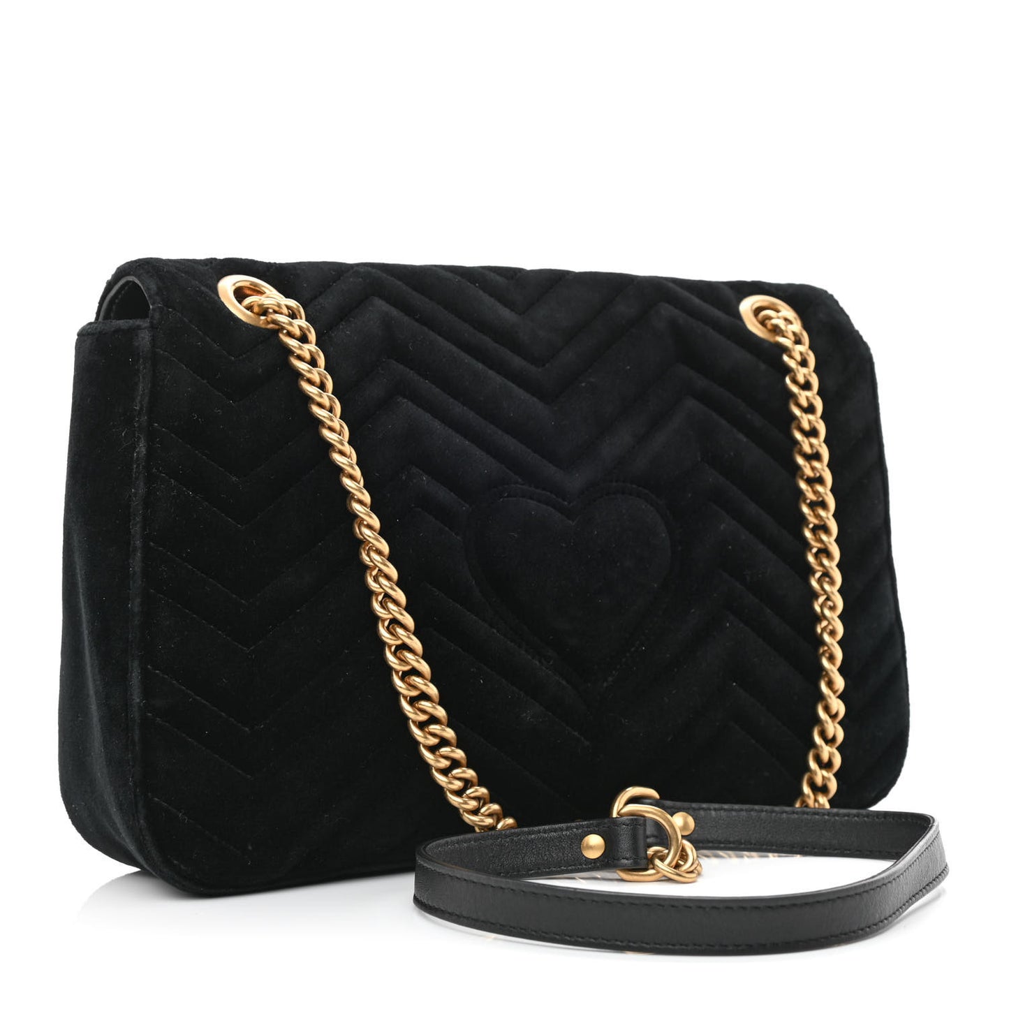 Velvet Matelasse Loved Embroidered Medium GG Marmont Shoulder Bag Black