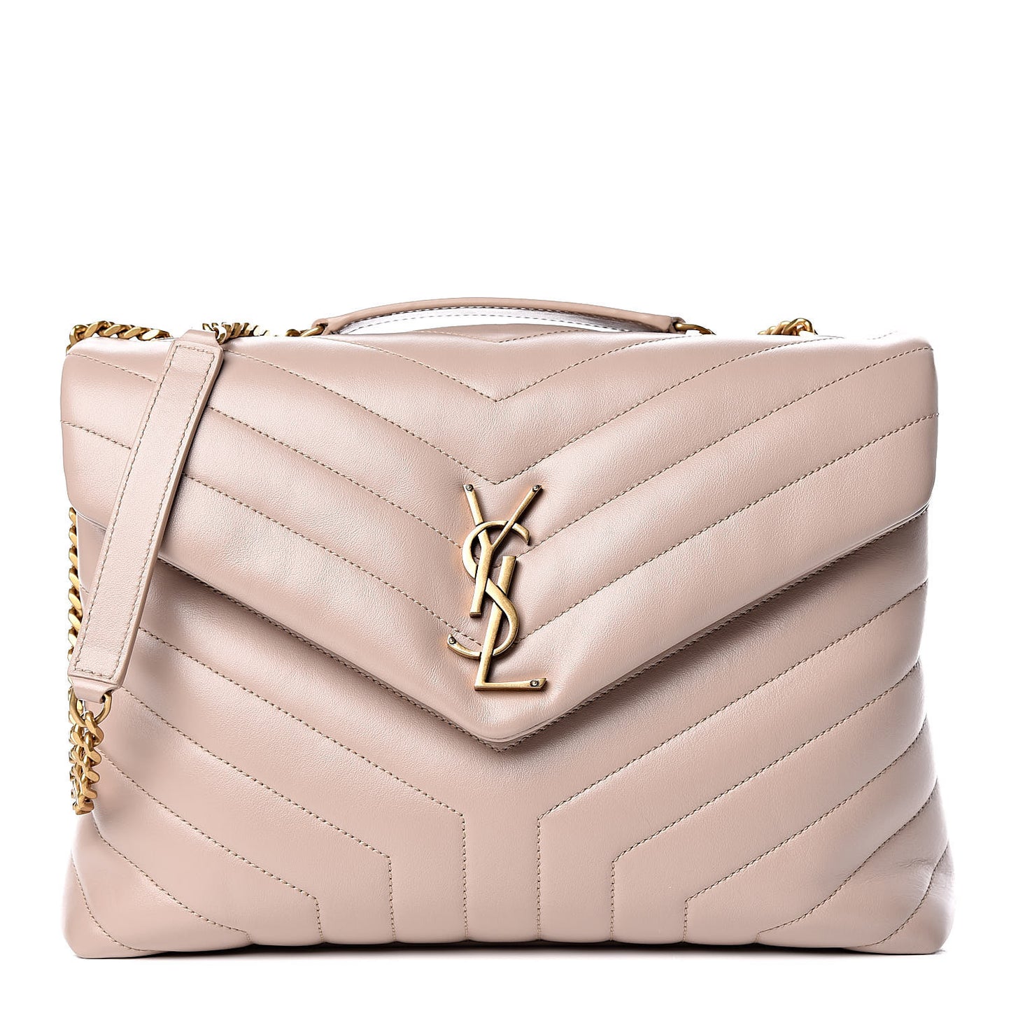 Calfskin Y Quilted Monogram Medium Loulou Chain Satchel Light Natural