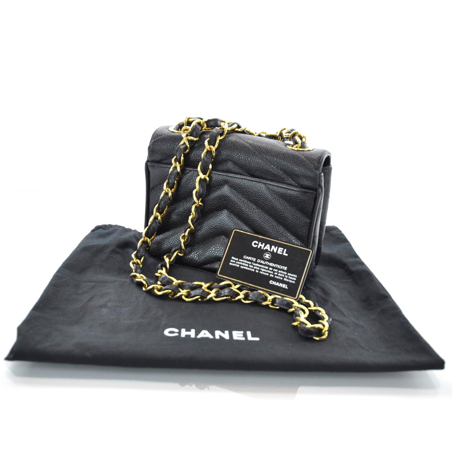 Caviar Chevron Mini Flap Black