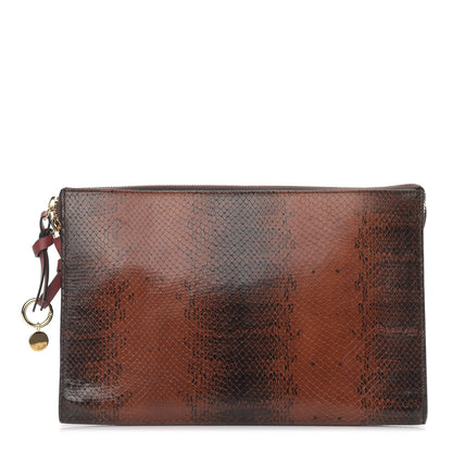 Chloe Python Embossed Calfskin Alphabet Flat Pouch Clutch Brown 1 of 12