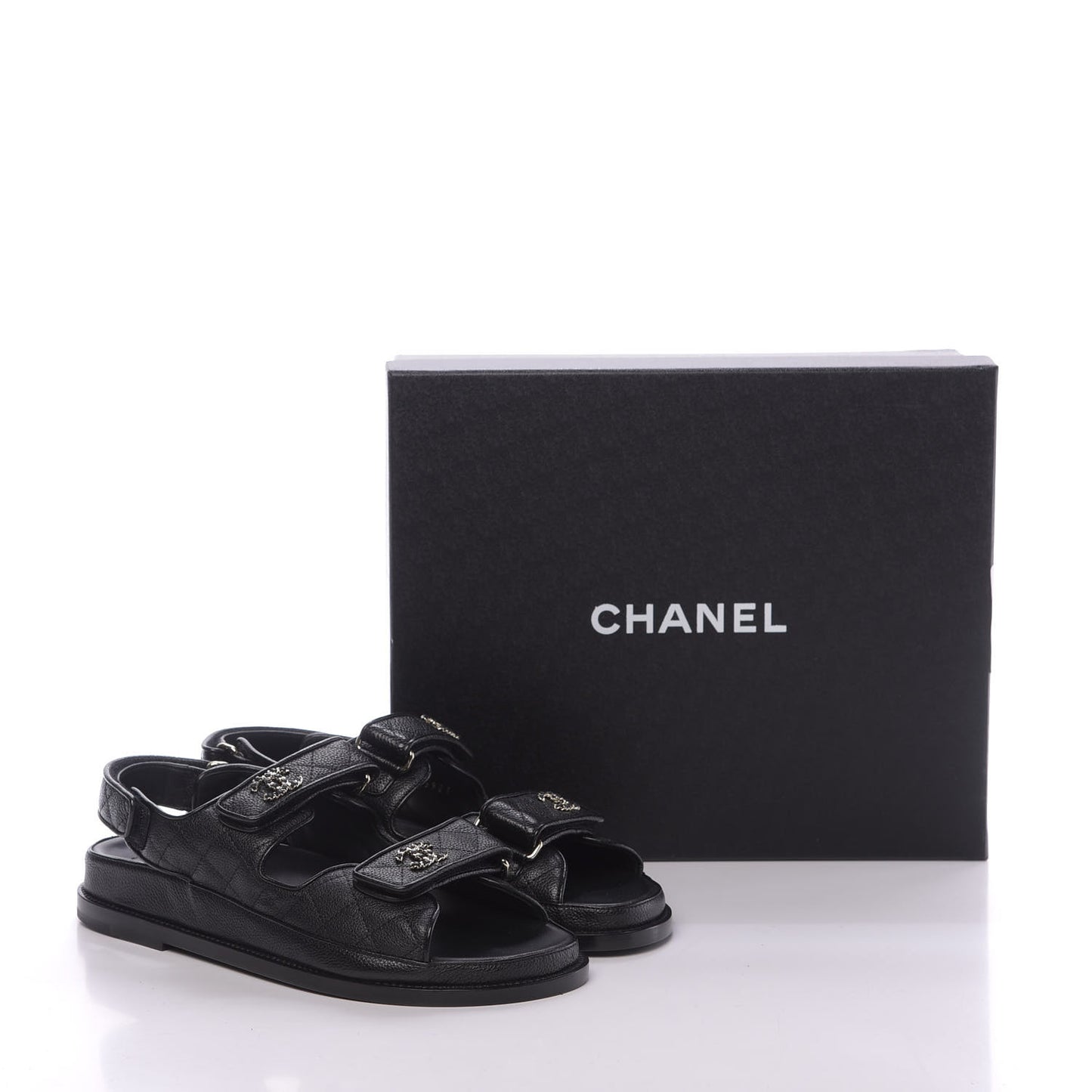Grained Calfskin Velcro Dad Sandals 39 Black