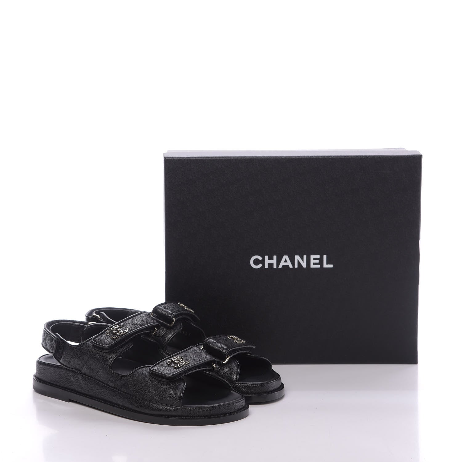 Chanel Grained Calfskin Velcro Dad Sandals 39 Black 10 of 10