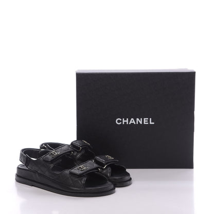 Chanel Grained Calfskin Velcro Dad Sandals 39 Black 10 of 10