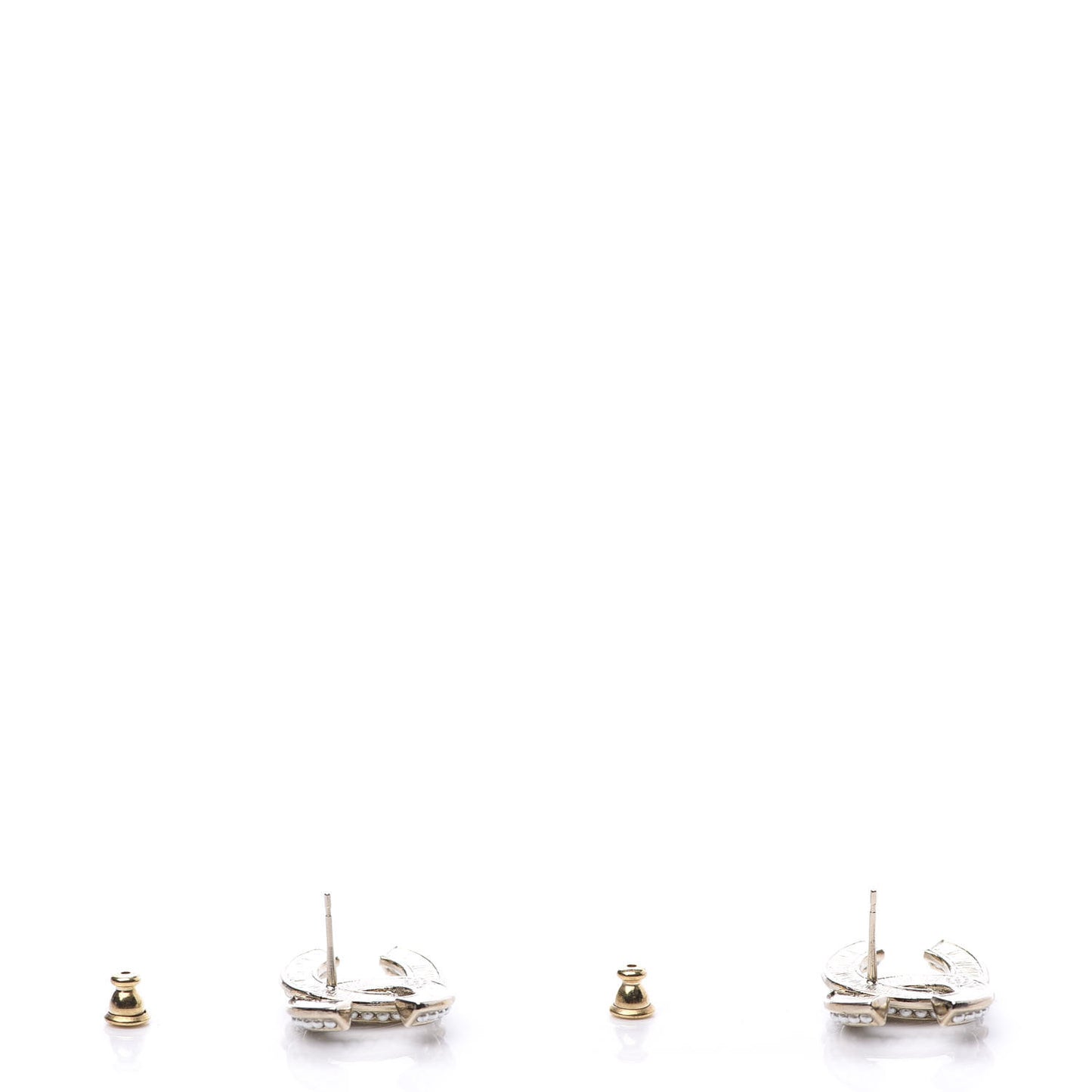 Crystal Pearl Chain Mania CC Earrings Gold