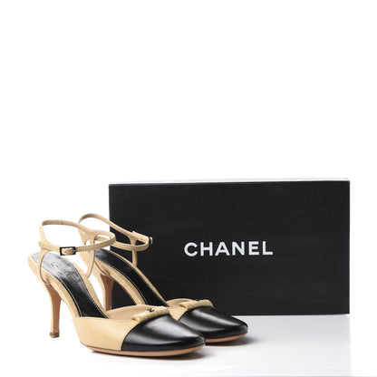 Chanel Lambskin Cap Toe CC Pumps 38.5 Black Beige 10 of 10