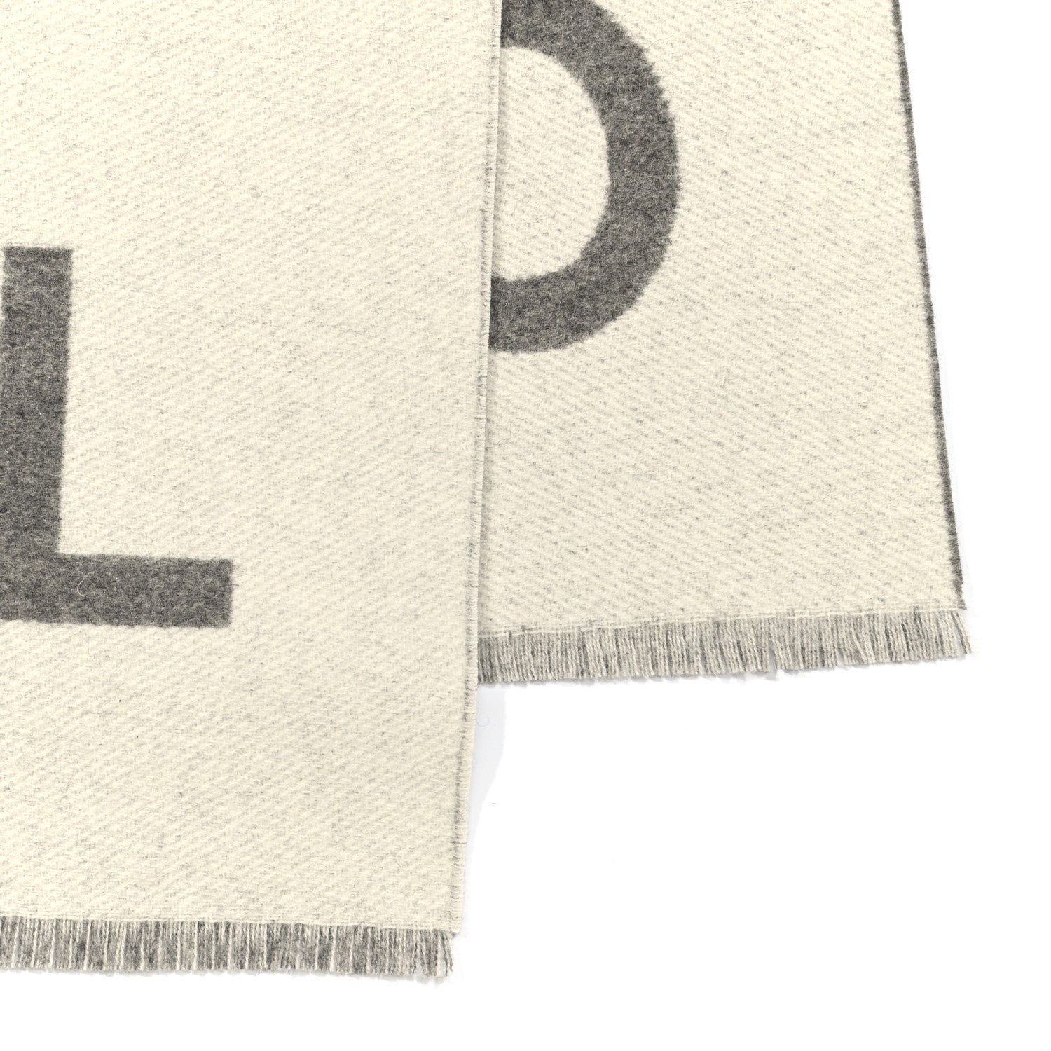 Chanel Cashmere CC Fringe Stole Grey White 4 of 5