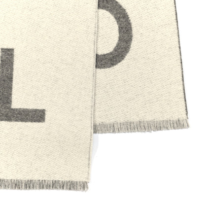 Chanel Cashmere CC Fringe Stole Grey White 4 of 5