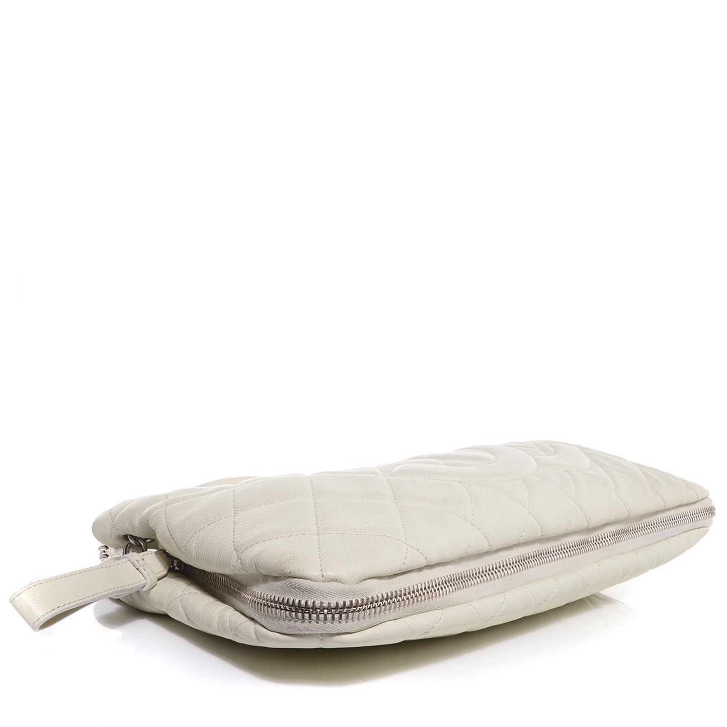 Quilted Caviar Expandable Zip Shoulder Bag White