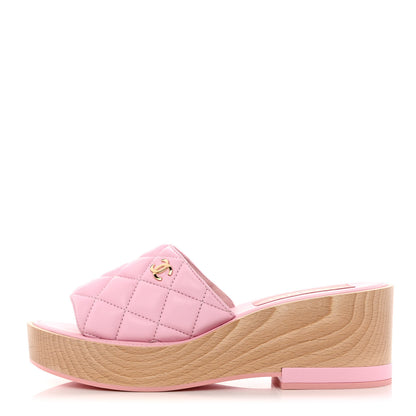 Chanel Lambskin Quilted CC Slip On Platform Sandals 40 Pink 1 of 9