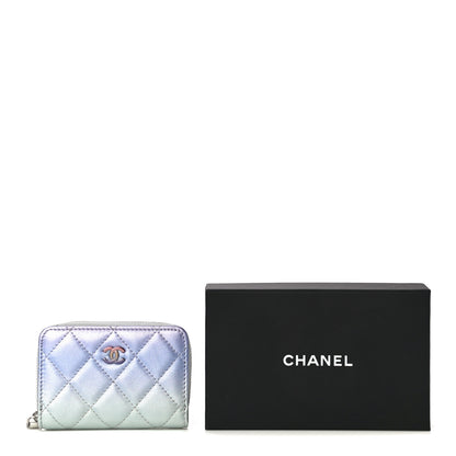 Chanel Gradient Metallic Calfskin Quilted Zip Around Coin Purse Wallet Silver Blue Yellow Purple 11 of 11