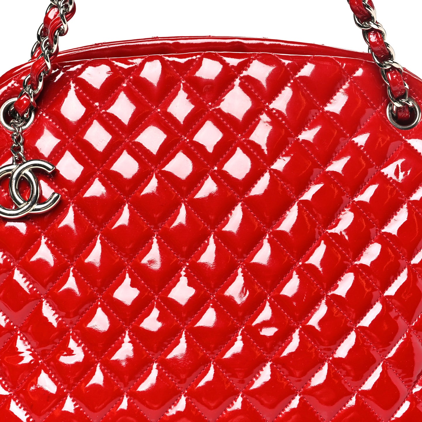 Patent Quilted Large Just Mademoiselle Bowling Bag Red