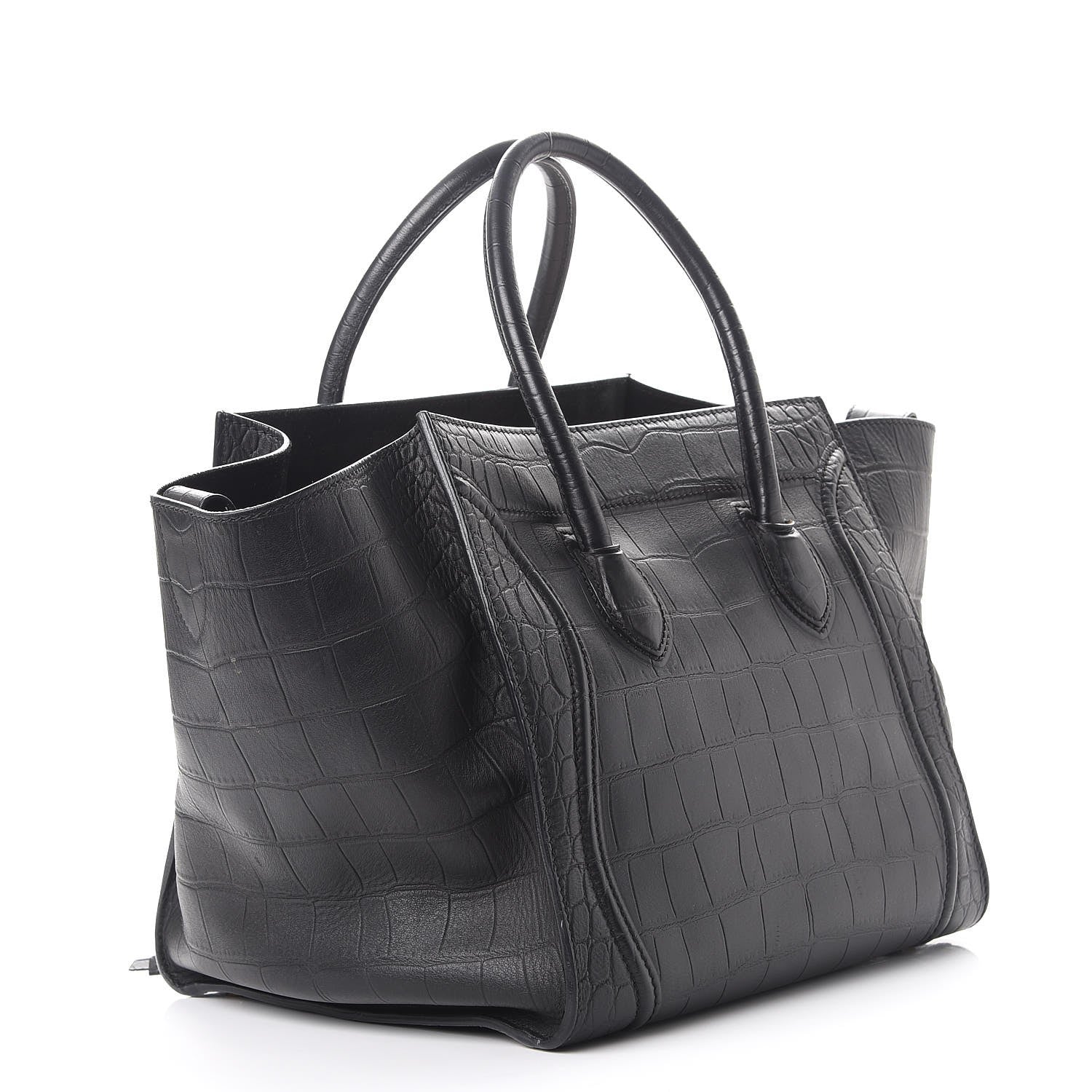 Celine Crocodile Embossed Calfskin Medium Phantom Luggage Black 3 of 12