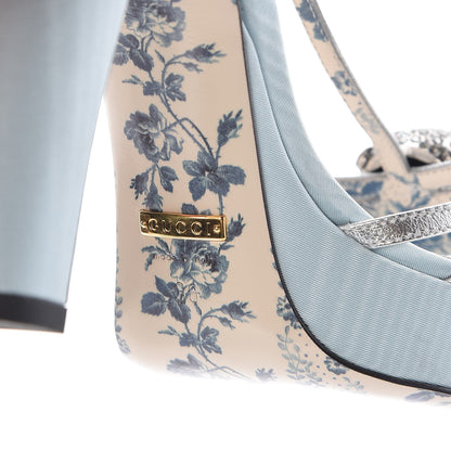 Gucci Moire Fabric Nappa Elias T-Strap Platform High Heel Sandals 36 Argento 6 of 8