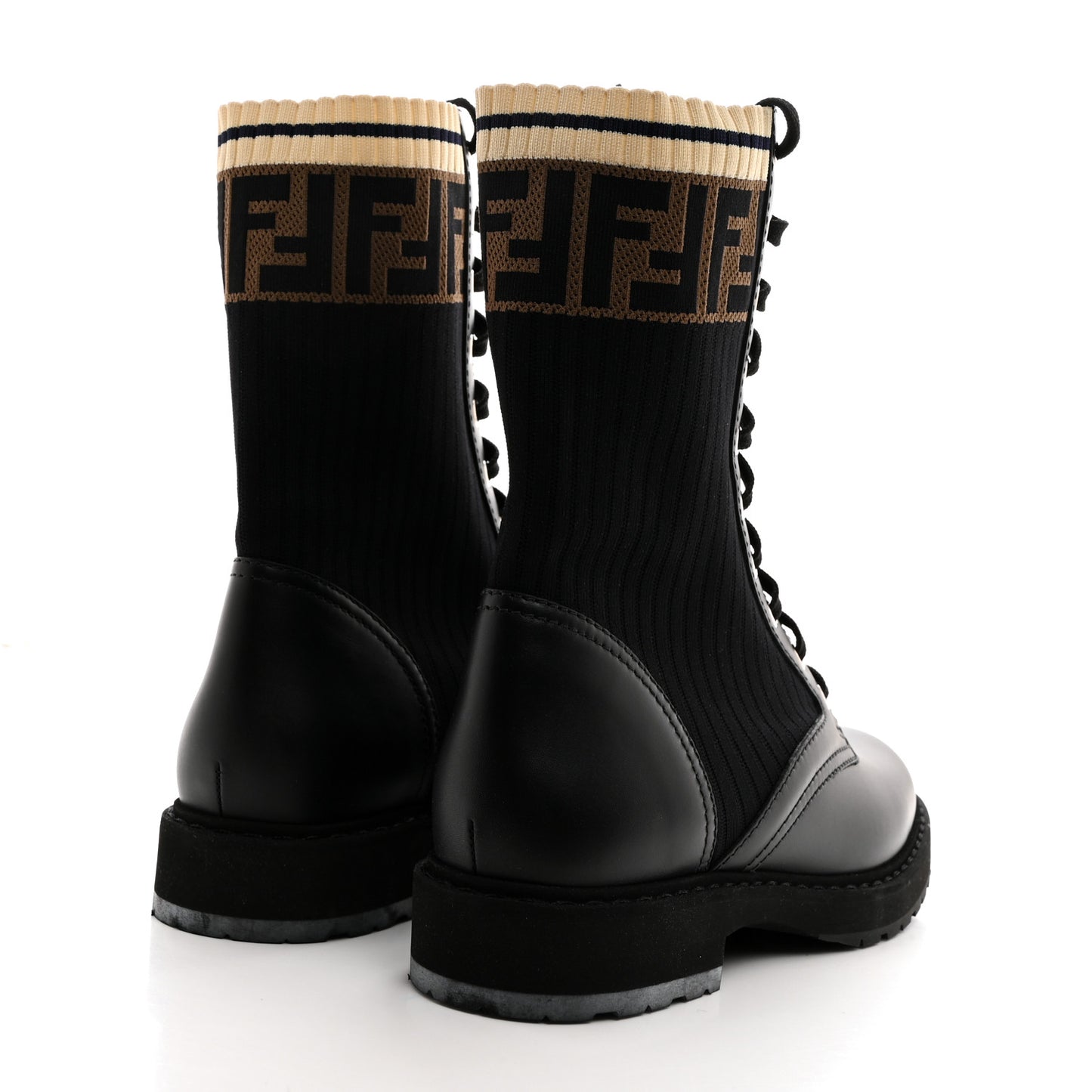 Calfskin Stretch Fabric Rockoko Biker Boots 38.5 Tobacco Black Marino