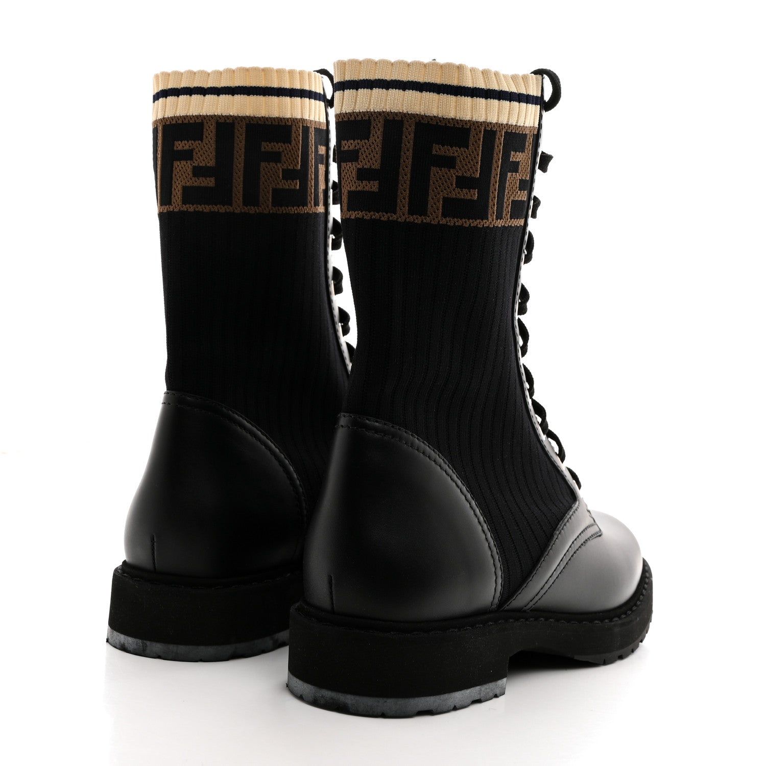 Fendi Calfskin Stretch Fabric Rockoko Biker Boots 38.5 Tobacco Black Marino 4 of 8