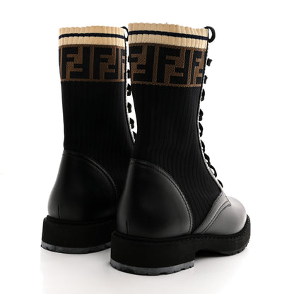 Fendi Calfskin Stretch Fabric Rockoko Biker Boots 38.5 Tobacco Black Marino 4 of 8