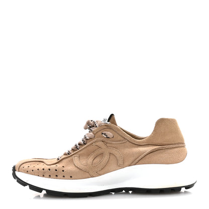 Chanel Suede Goatskin CC Sneakers 36 Dark Beige 1 of 8