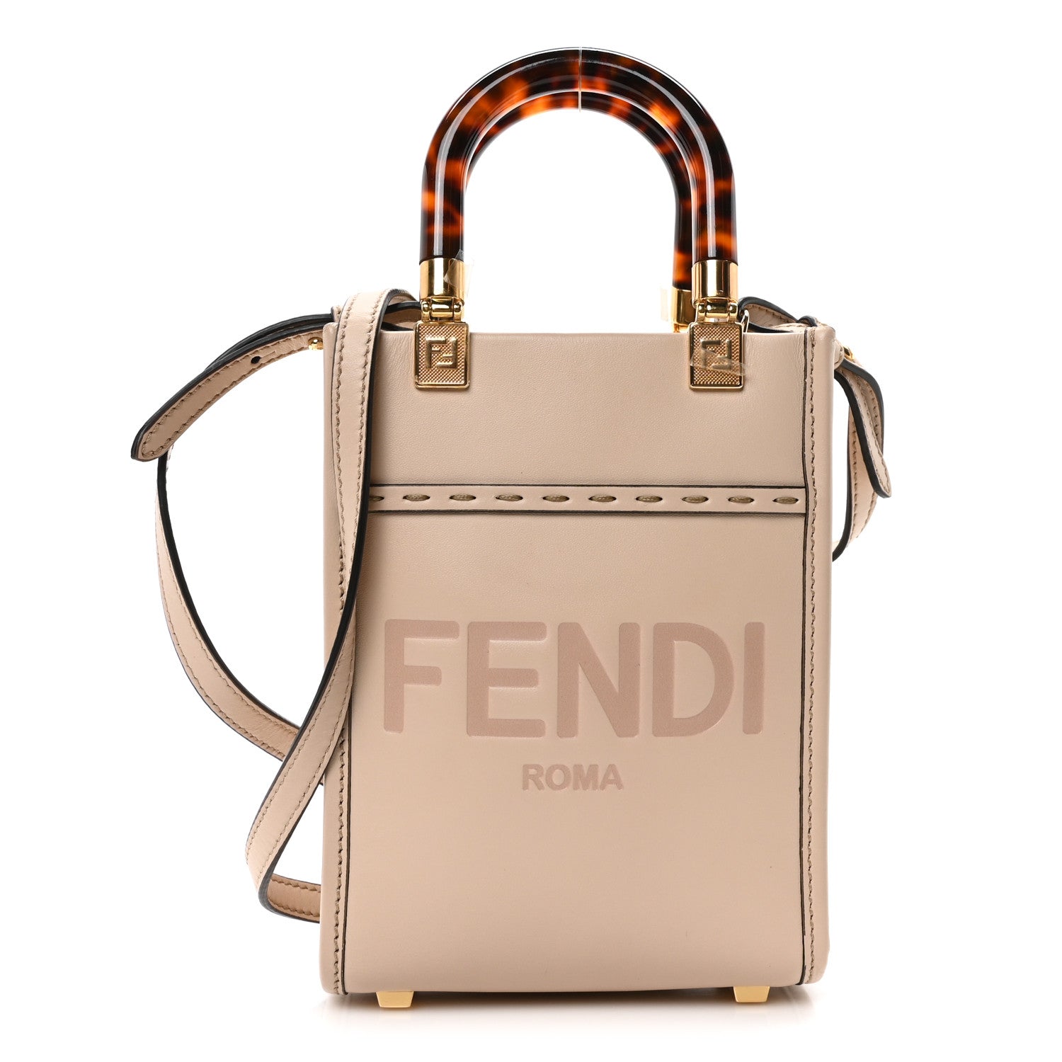 Fendi Vitello King Plexiglass Logo Embossed Mini Fendi Sunshine Shopper Tote Poudre 1 of 10