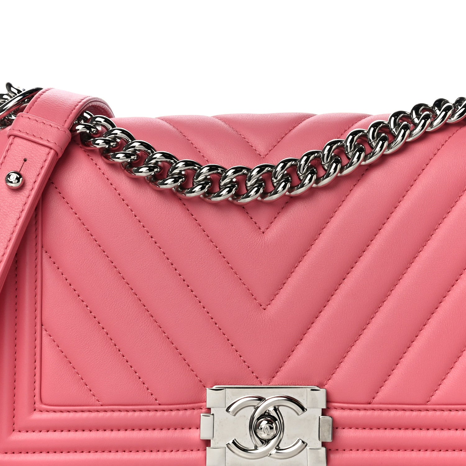 Chanel Lambskin Chevron Quilted Medium Boy Flap Pink 8 of 11