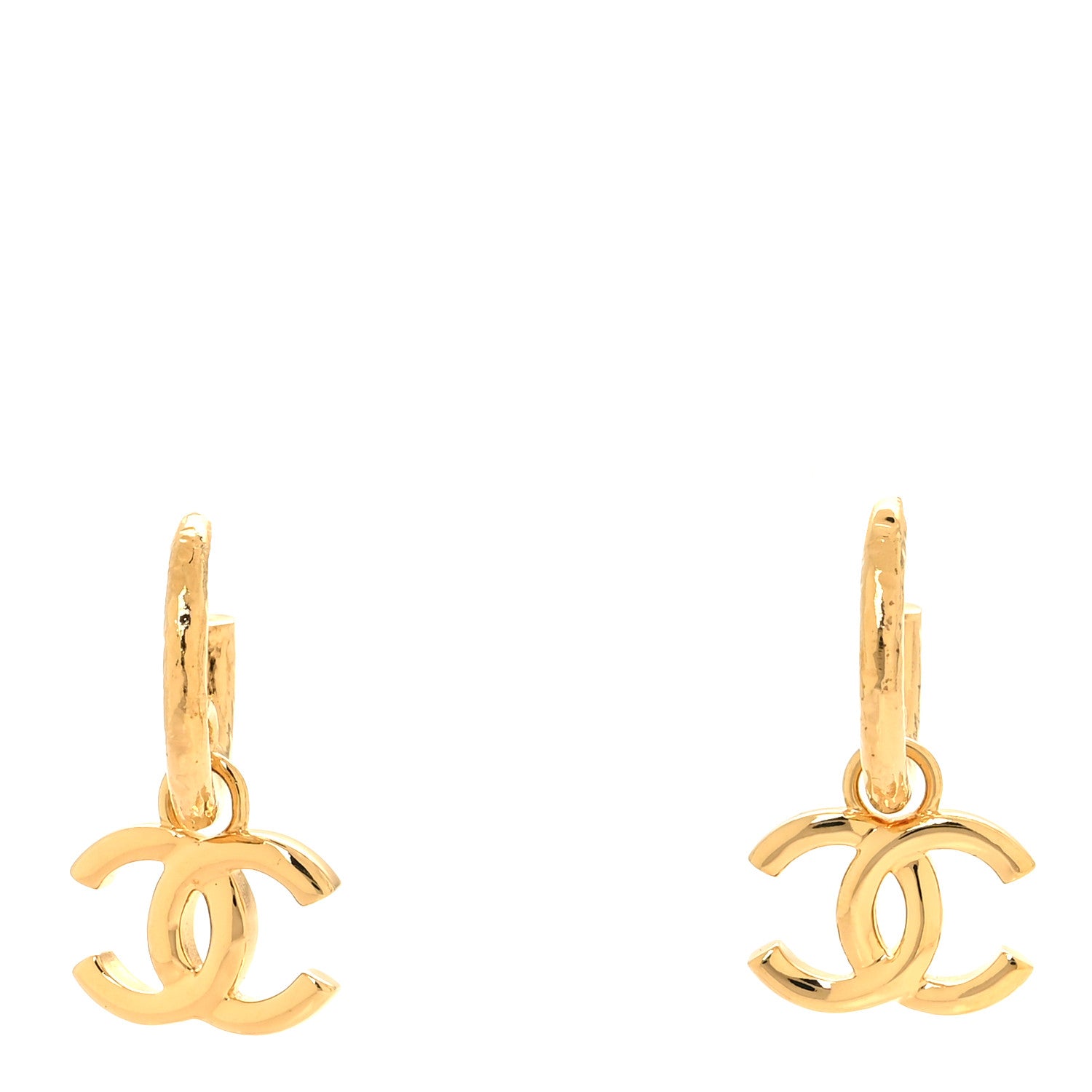Chanel CC Hoop Drop Earrings Gold 1 of 5