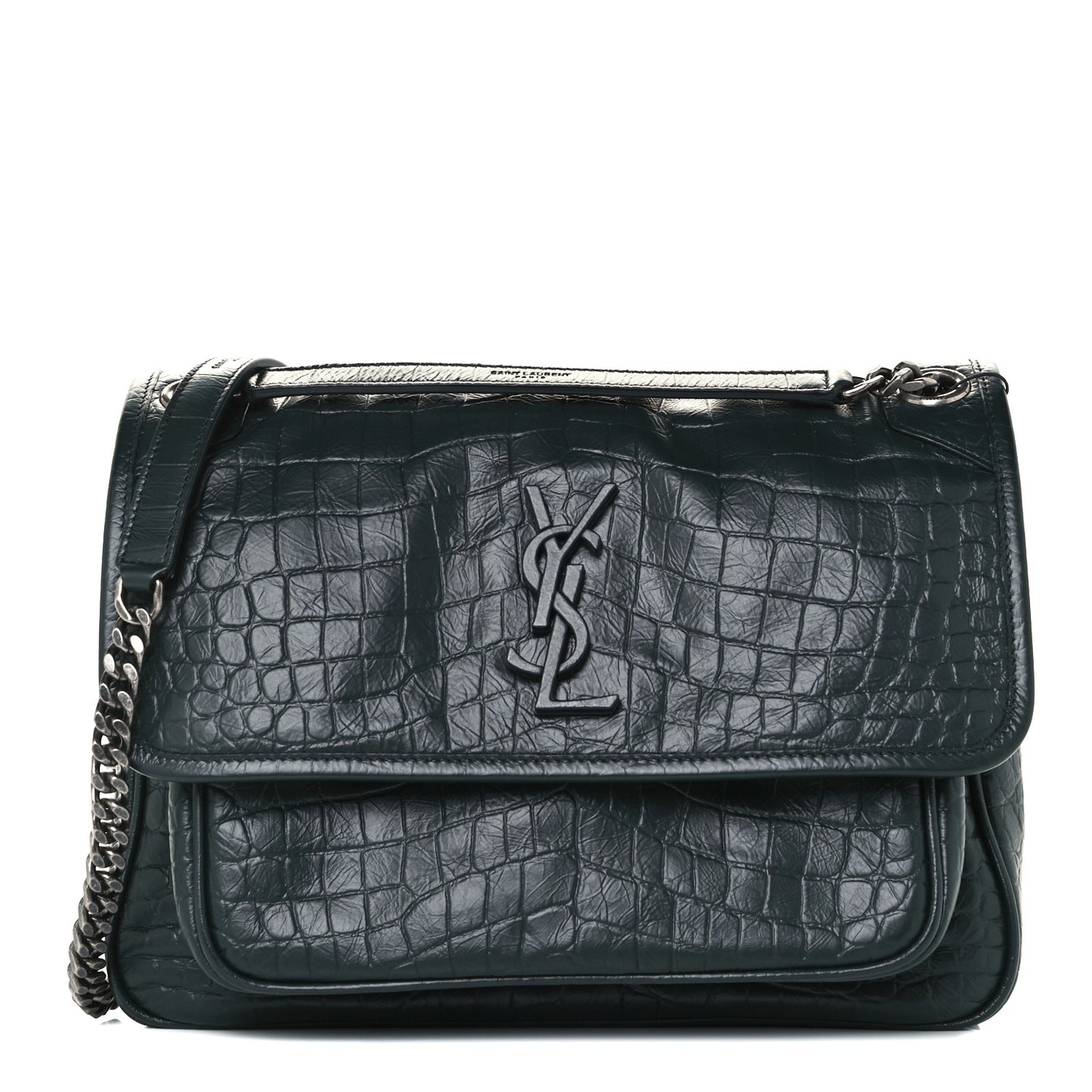 Crocodile Embossed Calfskin Monogram Medium Niki Chain Satchel Algea