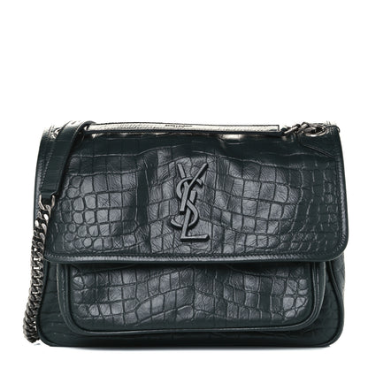 Saint Laurent Crocodile Embossed Calfskin Monogram Medium Niki Chain Satchel Algea 1 of 11