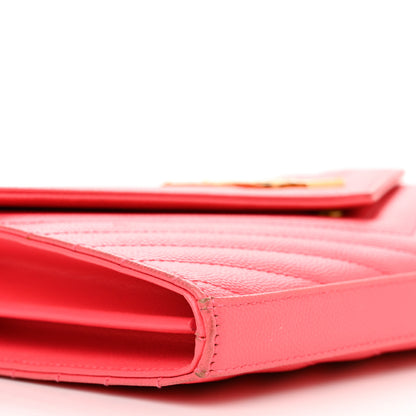 Saint Laurent Grain De Poudre Matelasse Chevron Monogram Chain Wallet Rose Clair 10 of 14
