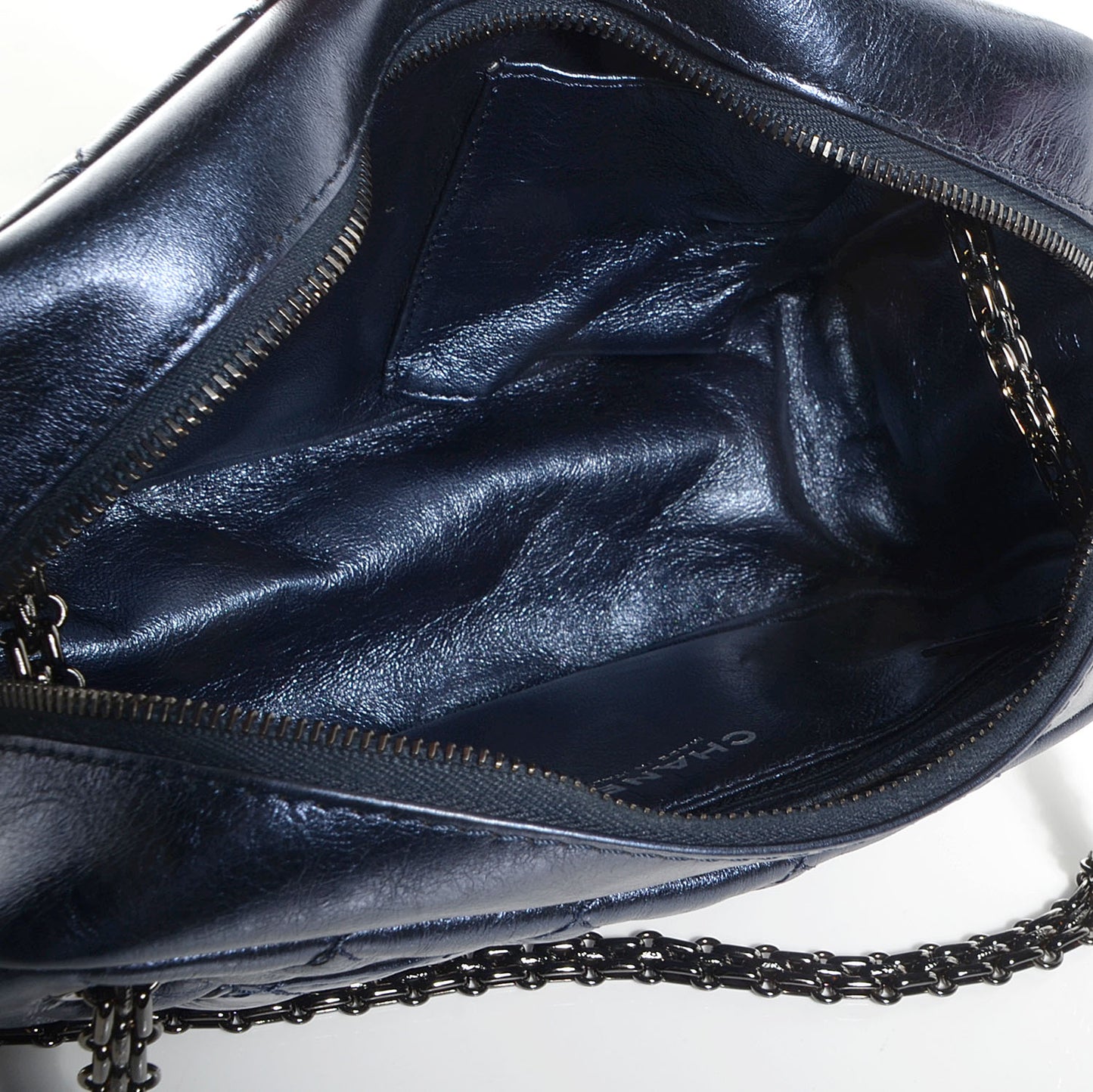Metallic Aged Calfskin Quilted Medium Reissue Camera Case Bag Blue
