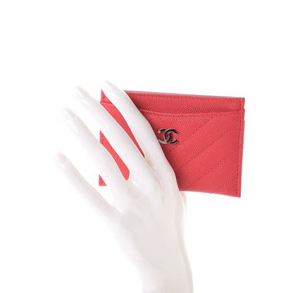 Chanel Caviar Chevron Quilted Card Holder Light Red 2 of 9