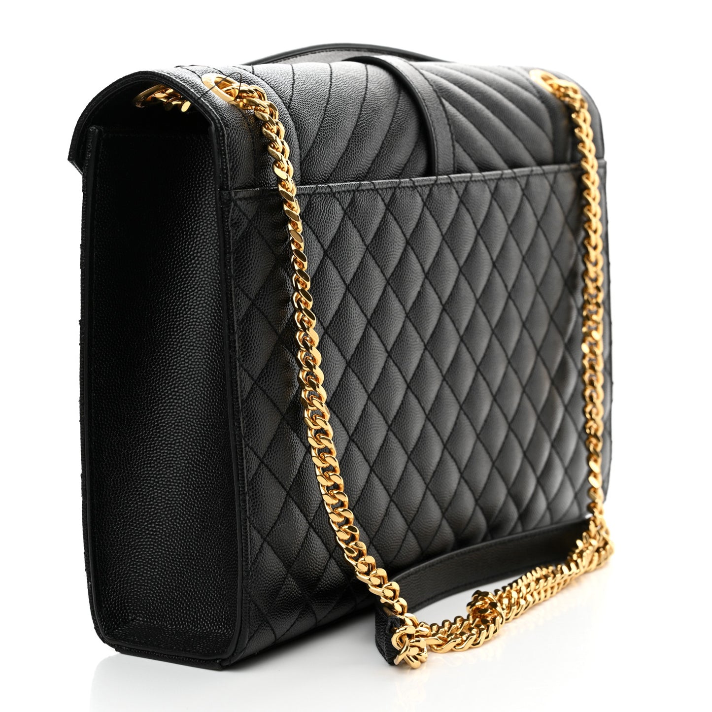 Grain De Poudre Textured Mixed Matelasse Large Triquilt Monogram Satchel Black