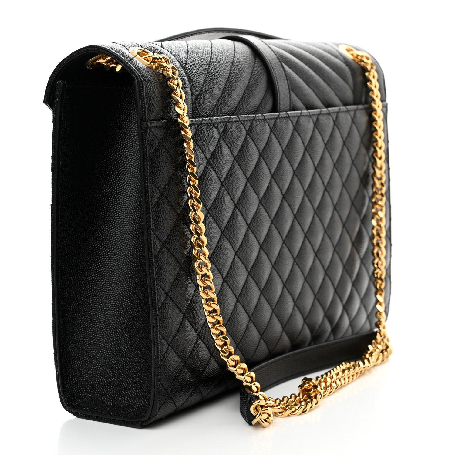 Saint Laurent Grain De Poudre Textured Mixed Matelasse Large Triquilt Monogram Satchel Black 3 of 10