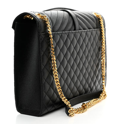 Saint Laurent Grain De Poudre Textured Mixed Matelasse Large Triquilt Monogram Satchel Black 3 of 10
