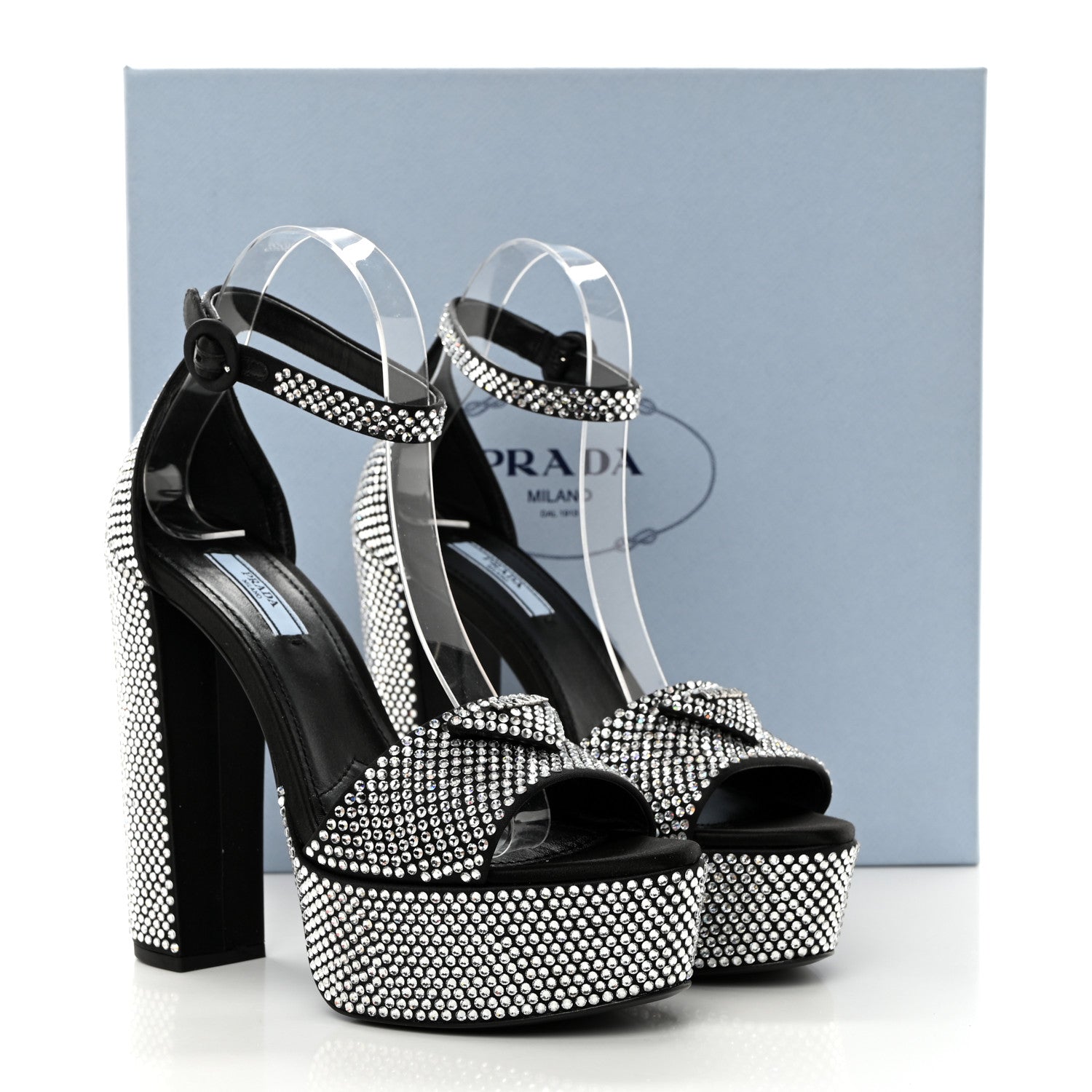 Prada Satin Crystal Triangle Logo 40/135mm Platform Sandals 38 Cristal 8 of 8