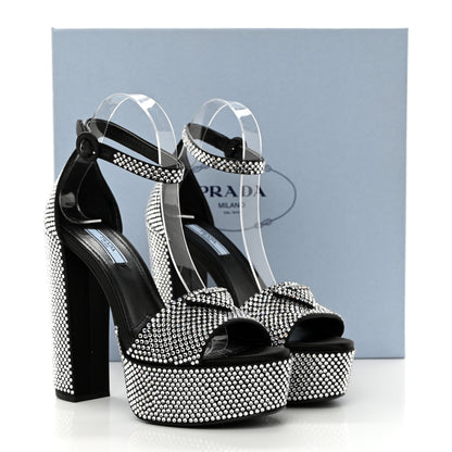 Prada Satin Crystal Triangle Logo 40/135mm Platform Sandals 38 Cristal 8 of 8