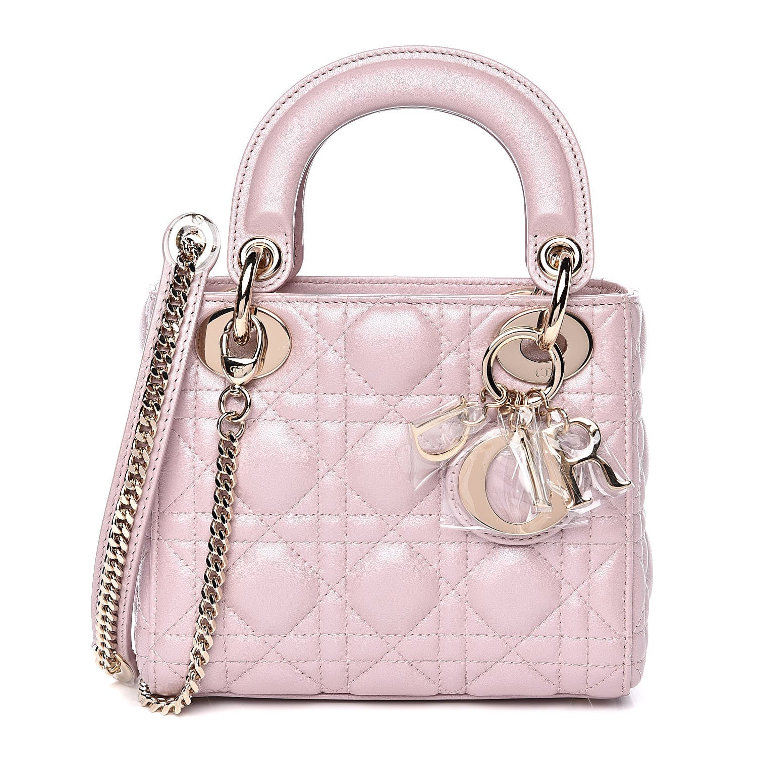 Christian Dior Metallic Lambskin Cannage Mini Lady Dior Lotus 1 of 10