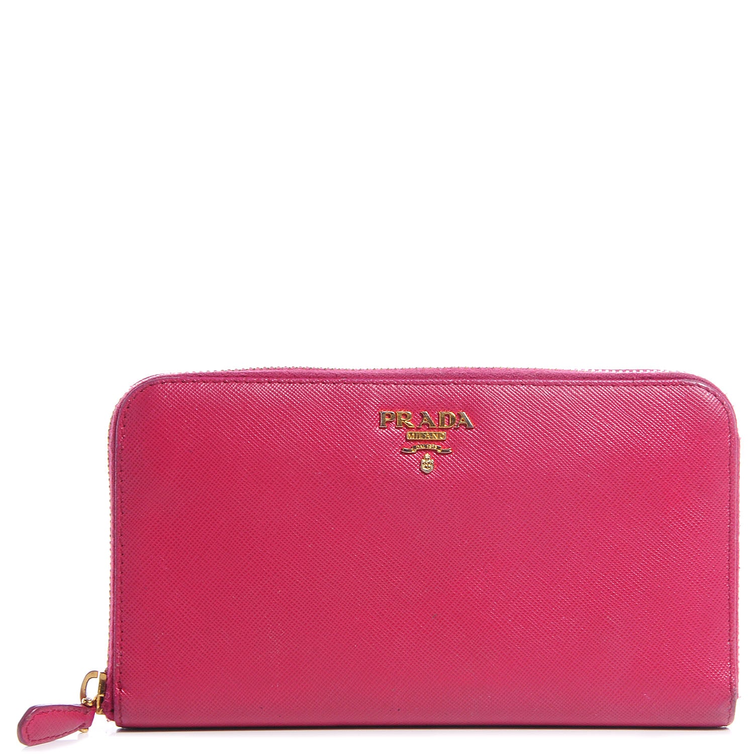 Prada Saffiano Metal Zip Around Wallet Ibisco 1 of 8