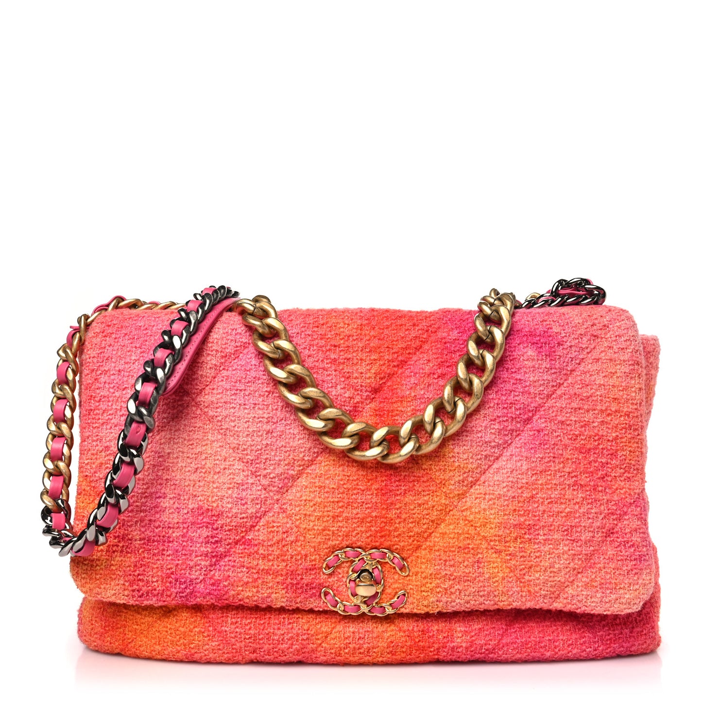 Tweed Quilted Maxi Chanel 19 Flap Coral Pink